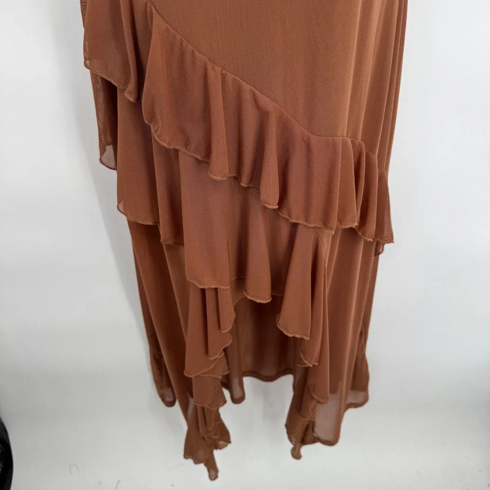Shein Asymmetrical Fairy Dress Womens Large Brown Ruffle Layered Lace Trim